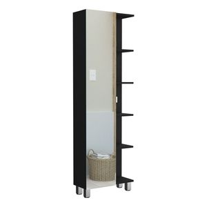 Gabinete de una puerta con espejo Venus, de lino, con cinco estantes externos y cuatro interiores, negro - Depósito E Shop, estantes para baño - Product Image 3