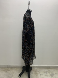 Robe en mousseline de soie à imprimé floral vintage, col en V, manches trois quarts, coupe trapèze, longueur genou, robe décontractée - Product Image 3