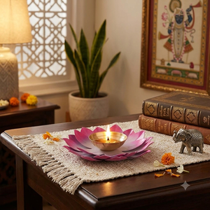 Lampe à huile flottante artisanale en métal rose en forme de lotus, article traditionnel indien pour la Pooja, décoration de maison pour les fêtes, article de fournisseur en gros - Product Image 5