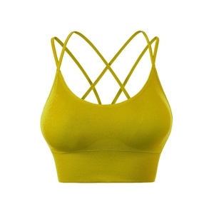 Women's Black Seamless Scoop Neck Sports Bra Cross Back Yoga Fitness Top Medium Support Spaghetti Strap Solid Color - Product Image 5