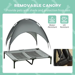 Lettino per Cani da Esterno Grande 36 Pollici con Tettuccio Parasole Anti-UV, Letto Rialzato Grigio per Animali Domestici da Campeggio, Tettuccio Rimovibile per il Riposo del Cane - Product Image 6