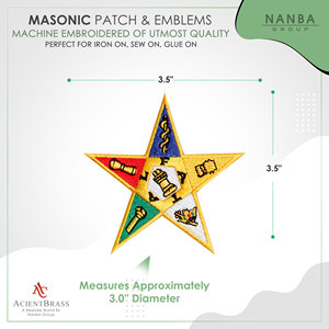 Order of the Eastern Star Embroidered Iron-On Square Masonic Patch-3" <b>Tall</b> Canvas for <b>Hats</b> & Gifts - Product Image 3
