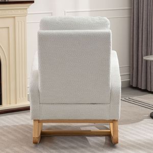 Sedia a dondolo LY 5104 con schienale alto e gambe in legno di gomma, 68 cm P x 97,5 cm L x 99,5 cm H, bianca, per camera da letto e soggiorno - Product Image 3