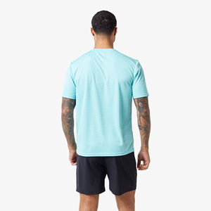 T-shirt à manches courtes pour homme, bleu clair, col rond, couleur unie, décontracté, séchage rapide, tricoté en polyester, coupe classique - Product Image 3