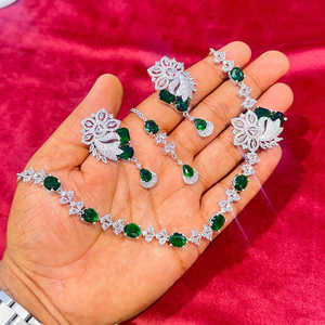 American Diamonds <b>Necklace</b> <b>Set</b> <b>Silver</b> Plated 11714382GR-Elegant Fine Jewelry - Product Image 1