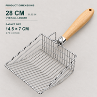 Pelle à litière pour chat avec manche en bois et crochet de suspension, pour un nettoyage facile de la litière, avec fil métallique à trous fins