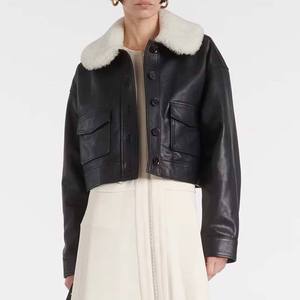 Chaqueta Bomber de Cuero Genuino para Mujer, con Cuello Personalizado y Bordado, Transpirable, de Buena Calidad - Product Image 4