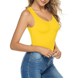 Mono enterizo sin mangas con cuello redondo amarillo para mujer, de color liso, ajuste ceñido, cómodo, OEM ODM, tendencia 2026 - Product Image 5