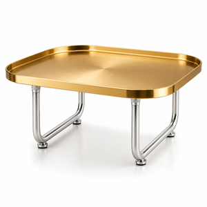 Square <b>Cake</b> Stand And Serving Table Tray Premium Black <b>Top</b> And Geometric <b>Gold</b> Metal Base Designed For Elegant <b>Cake</b> Dessert Food - Product Image 2