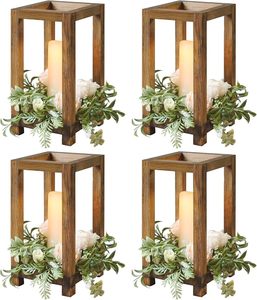 Juego de centros de mesa de faroles de madera rústicos, portavelas estilo granja, faroles decorativos de mesa para bodas y decoración del hogar - Product Image 4