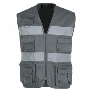 Chaleco de seguridad reflectante gris para hombre, cuello en V, cierre de cremallera, múltiples bolsillos, ropa de trabajo para todas las estaciones, ajuste regular - Product Image 3