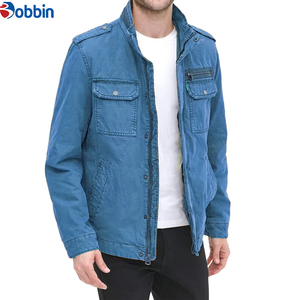 Chaqueta vaquera de hombre nueva para exteriores, color sólido, cuello alto, cierre de cremallera, estilo urbano, muy económica - Product Image 1