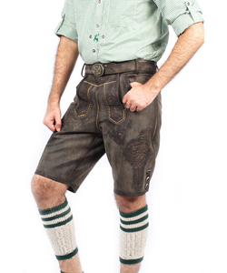 Shorts en cuir bavarois pour hommes, marron, brodés, pantalon traditionnel Trachten, vêtements décontractés pour l'Oktoberfest - Product Image 5