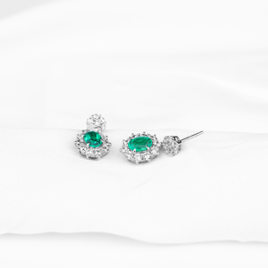 Emerald Halo Jewelry <b>Set</b> Sterling Silver <b>Necklace</b> <b>and</b> <b>Earrings</b> Green Gemstone <b>Bridal</b> Wedding Anniversary Gift for Women Jewelry - Product Image 4