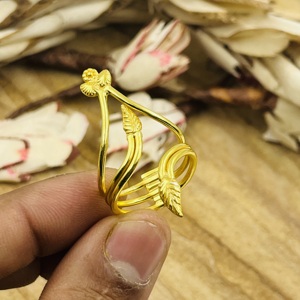 Market Favorite Brass Rings Boho Leaf Band For Women 18k Gold Plated Geometric Floral Statement <b>Wrap</b> Ring For Wholesale/OEM/ODM - Product Image 3