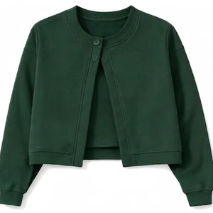 Cardigan court en tricot vert menthe pour femme, manches longues, col rond, boutons sur le devant, couleur unie, pull décontracté pour toutes les saisons - Product Image 2
