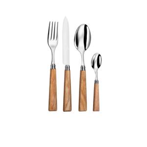 Ensemble de couverts en acier inoxydable au design moderne et écologique avec manche en bois naturel, finition polie miroir, pour la cuisine - Product Image 2