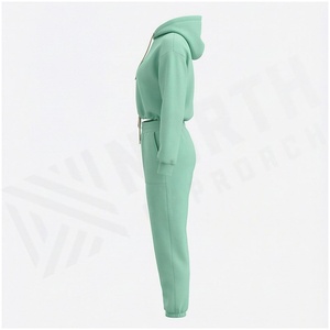 Conjunto de Sudadera con Capucha y Pantalones Deportivos para Mujer, Color Sólido, Manga Larga, Cordón Ajustable, Chándal Informal para Otoño, 100% Algodón - Product Image 3