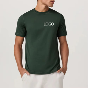 เสื้อยืดคอกลมแขนสั้นสีเขียวเข้มสำหรับผู้ชาย ทรงปกติ ผ้าฝ้ายเจอร์ซีย์ สวมใส่สบาย ระบายอากาศได้ดี พิมพ์ลายโลโก้ด้านหน้า - Product Image 1