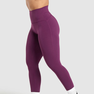Pantalones Deportivos de Cintura Alta para Mujer, Texturizados, Color Morado Sólido, Spandex, Secado Rápido, con Costuras, Largos hasta el Tobillo - Product Image 3