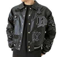 Chaqueta universitaria personalizada de invierno para hombre con cuello alto, logo frontal, parche de chenilla de lana y cuero, diseño personalizado de alta calidad