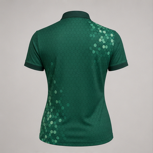 เสื้อโปโลผู้หญิงลายพิมพ์รังผึ้งสีเขียวมรกตแบบกำหนดเอง แห้งเร็ว ระบายอากาศได้ดี แขนสั้น ชุดยูนิฟอร์มทีมกอล์ฟ WPS-0827 - Product Image 2