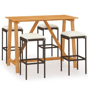 Ensemble de bar de jardin durable en bois d'acacia massif marron, 5 pièces - Product Image 2
