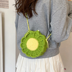 Customized Knitted Yarn <b>Crocheted</b> Floral Women's Shoulder Crossbody <b>Bag</b> 2026 New Style Handmade Cotton Hand <b>Bag</b> - Product Image 3
