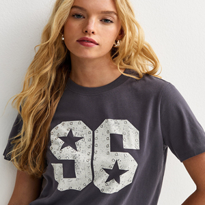Wholesale Women's Dark Grey Cotton Studded 96 Logo T-Shirt High Quality Lightweight Women's Shirts Quick Dry Short Sleeve Shirts - Product Image 4