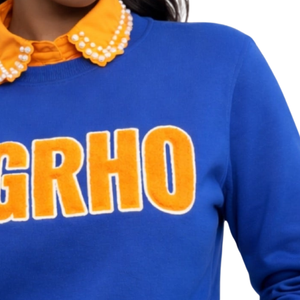 Sweat-shirt en chenille bleu élégant Sigma Gamma Rho GRHO à manches bouffantes pour femme, mélange de coton, coupe décontractée à manches longues - Product Image 5