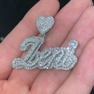 Pendentif personnalisé Tishya Diamond avec nom, collier en moissanite en forme de cœur, style hip-hop, argent sterling 925, bijoux pour femmes - Product Image 1