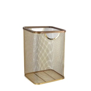 Luxury <b>Gold</b> Metal Wire Laundry <b>Basket</b> Iron Dirty Clothes <b>Storage</b> Bin For Farmhouse Bedroom And Bathroom Heavy Organizer - Product Image 2