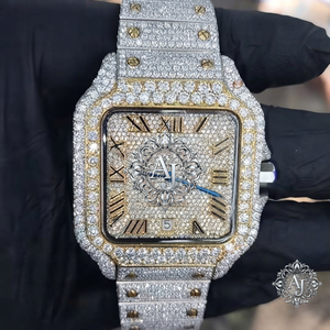 Montre personnalisée AFAR Jewels Iced Out Moissanite, cadran carré, lunette en cristal, montre-bracelet dorée, style bijoux de soirée - Product Image 1