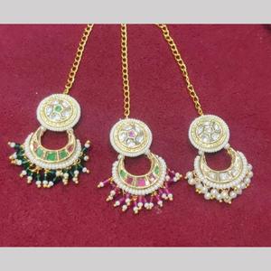 Gold Plated Maangtikka with <b>Crystal</b> Stone and Pearls Bridal Headwear - Product Image 1