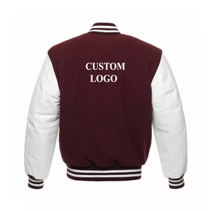 <b>Mens</b> Maroon <b>White</b> Canvas Varsity <b>Jacket</b> Button Baseball Style Casual Streetwear Outerwear College Bomber <b>Jacket</b> 100% Wool - Product Image 2