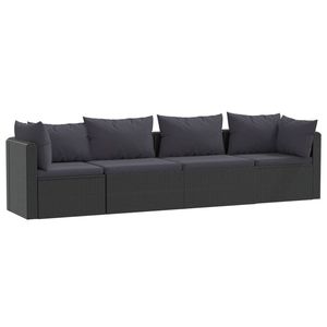 Juego de sofá de patio de ratán polivinílico negro de 4 piezas con cojines - Product Image 2