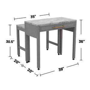 Tavolo da Pranzo Alto con Piano in Finto Marmo Grigio Chiaro e Tavolo Nido per Arredamento Sala da Pranzo - Product Image 6