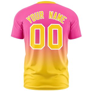 Custom Gradient <b>Baseball</b> <b>Tee</b> Pink and Yellow Ombre Sublimation Sports T-Shirt Breathable Polyester Crew Neck Team Uniform - Product Image 4
