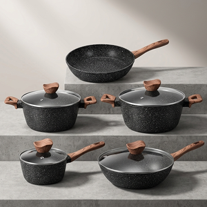 Juego de 9 Piezas de Utensilios de Cocina Antiadherentes con Revestimiento de Granito, Ollas y Sartenes de Aluminio Fundido a Presión, Cacerola, Sartén, Wok - Product Image 5