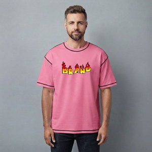 T-shirt Homme Haut de Gamme 100% Coton 230 g/m² Grammage Lourd, Col Rond Oversize, Personnalisable avec Logo, T-shirts Vierge Rose Personnalisés - Product Image 4