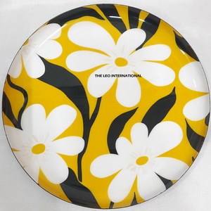 Enamel Color Nordic Creative Party Restaurant Dish Plate Tableware Set <b>White</b> Flower Printed <b>Round</b> Shape - Product Image 1