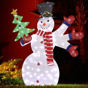 Pre-Lit 2D Snowman Waving Hands 170 LED Warm White Lights Christmas Yard Decorations Lighted Outdoor Inflatable Holiday Decor - Product Image 1