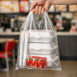 Bolsas Transparentes de LDPE para Llevar Comida, con Asa, de Grado Alimenticio, Selladas por Tres Lados, Desechables, para Envasado de Alimentos - Product Image 1