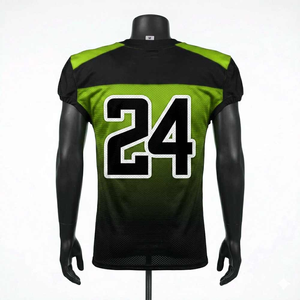 Camiseta de Fútbol Americano para Hombre, Verde y Negro Degradado, 24, Sublimada, de Malla Transpirable, Manga Corta, Cuello en V, con Números de Equipo - Product Image 2