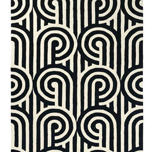 Alfombra Moderna de Diseño Op-Art Hecha a Mano |   Alfombra de Lujo con Ilusión Óptica Geométrica |   Alfombra Nórdica Monocromática de Lana de Pelo Largo - Product Image 3