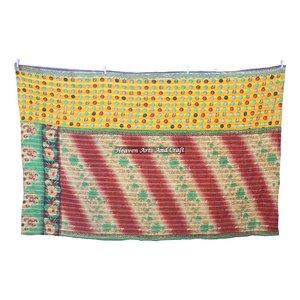 Patchwork Indian Vintage Kantha <b>Quilt</b> Indian Reversible Hand Stitched Heavy <b>Throw</b> Old Sari Blanket Patch Work Heavy 3 To 5 Layer - Product Image 5