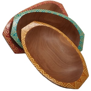 <b>Mango</b> <b>Wood</b> Oval Serving <b>Bowls</b> With Tribal Enamel Rim Handmade Rustic Wooden Salad <b>Bowls</b> Decorative Kitchenware - Product Image 1
