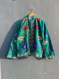Floral Embroidered Velvet Jacket Handcrafted Boho Suzani Coat Suzani Style <b>bird</b> Design Velvet Suzani Jacket - Product Image 5