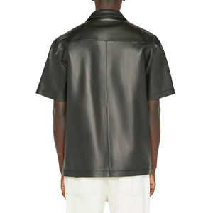 Mens Genuine Style Leather <b>Shirt</b> Slim Fit Casual <b>Button</b> Down Short sleeve Street Fashion Soft PU Leather Party Wear Overshirt T - Product Image 2