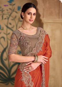 Indian and Pakistani Style Zari and Sequence Work Saree Collecion with Low Price and Best Quality Soft Chiffon Silk Saree - Product Image 3